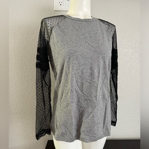 $250 NEW RED Valentino Grey Varsity Shirt Sheer Mesh Sleeves M S